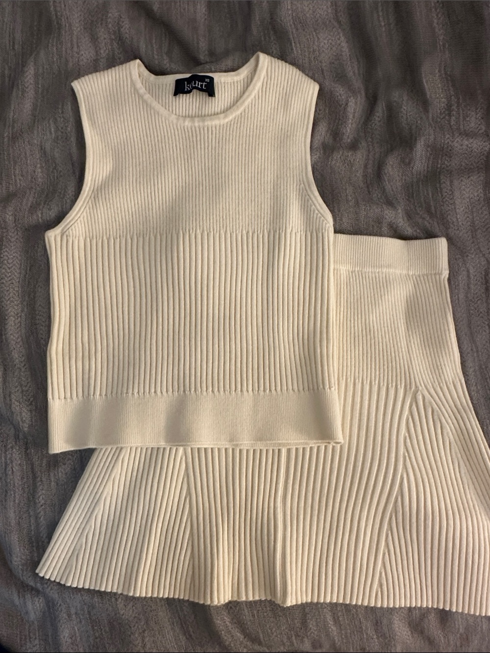 Kourt Ribbed Knit Skirt Set in Cream